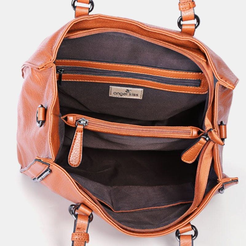 Angel Kiss Kvinnor Pu Läder Vintage Stor Kapacitet 13.3 Tum Laptopväska Multi-carry Crossbody-väska Axelväska Tote