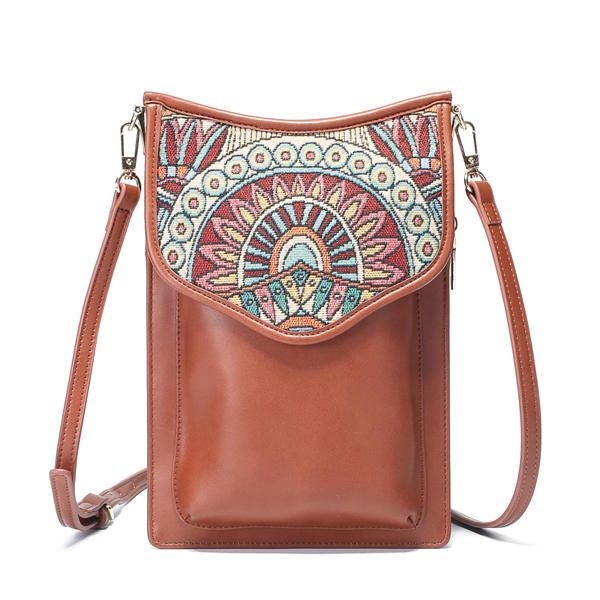 Bohemisk Stil Retro Canvas Blommönster Kvinnor Telefonväska Axelväska Crossbody Väska