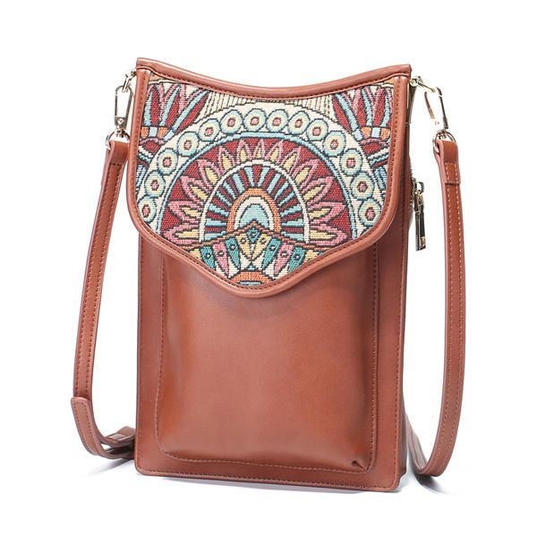 Bohemisk Stil Retro Canvas Blommönster Kvinnor Telefonväska Axelväska Crossbody Väska