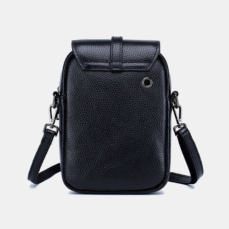 Dam Äkta Läder Casual Retro Flerlagers Hörlurshål 6.5 Tums Telefonväska Crossbody-väska