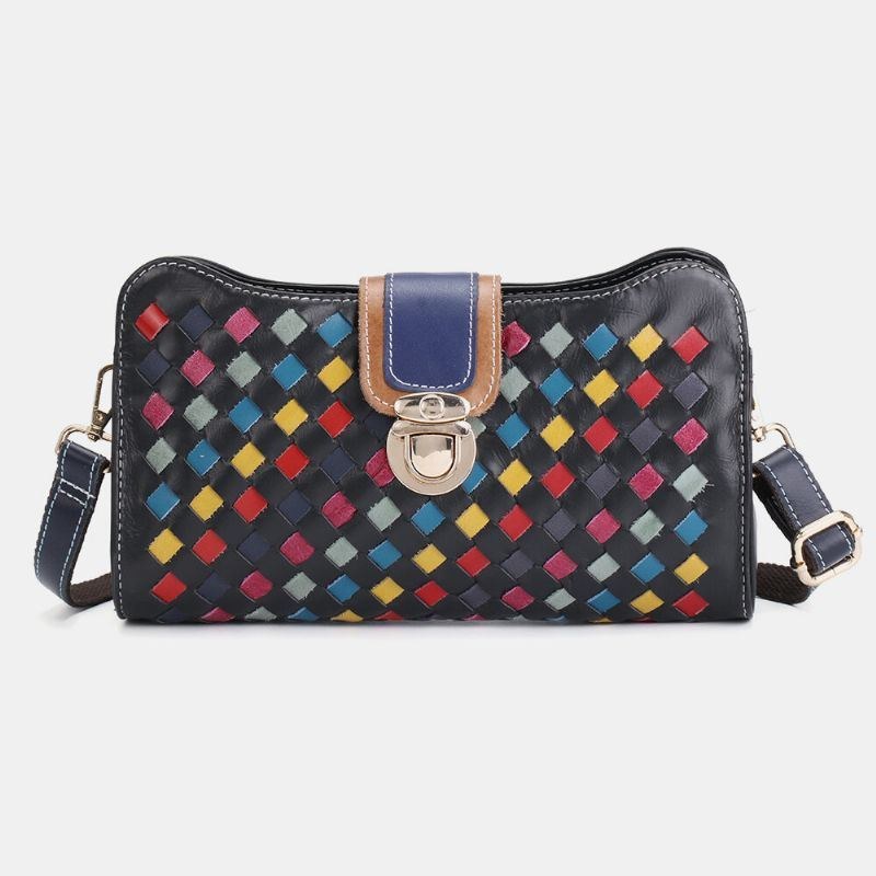 Dam Äkta Läder Patchwork Telefonväska Crossbody Bag Axelväska