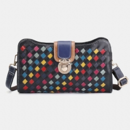 Dam Äkta Läder Patchwork Telefonväska Crossbody Bag Axelväska