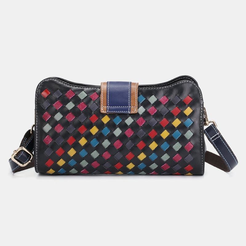 Dam Äkta Läder Patchwork Telefonväska Crossbody Bag Axelväska