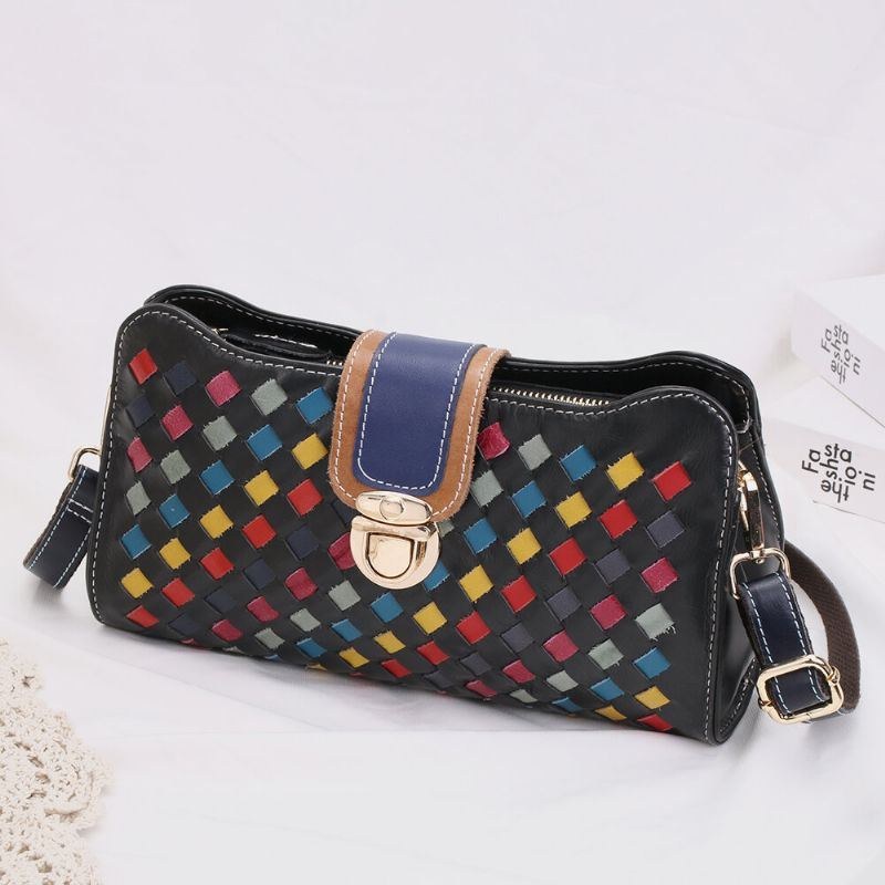 Dam Äkta Läder Patchwork Telefonväska Crossbody Bag Axelväska