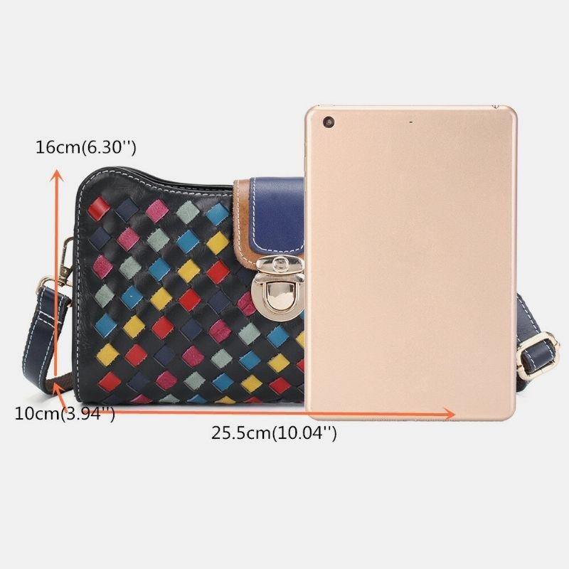 Dam Äkta Läder Patchwork Telefonväska Crossbody Bag Axelväska