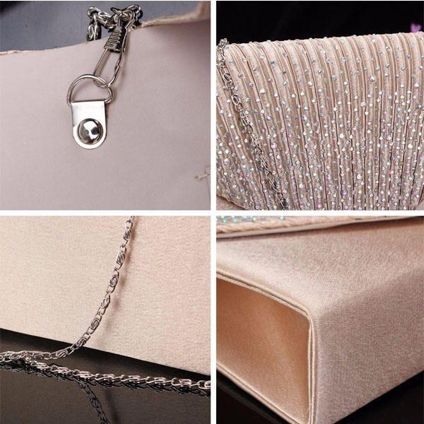 Dam Afton Bröllopsplånbok Kuvert Flash Diamond Clutch Bärbar Axelväska Crossbody-väska