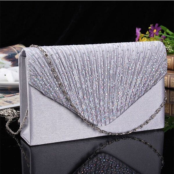 Dam Afton Bröllopsplånbok Kuvert Flash Diamond Clutch Bärbar Axelväska Crossbody-väska