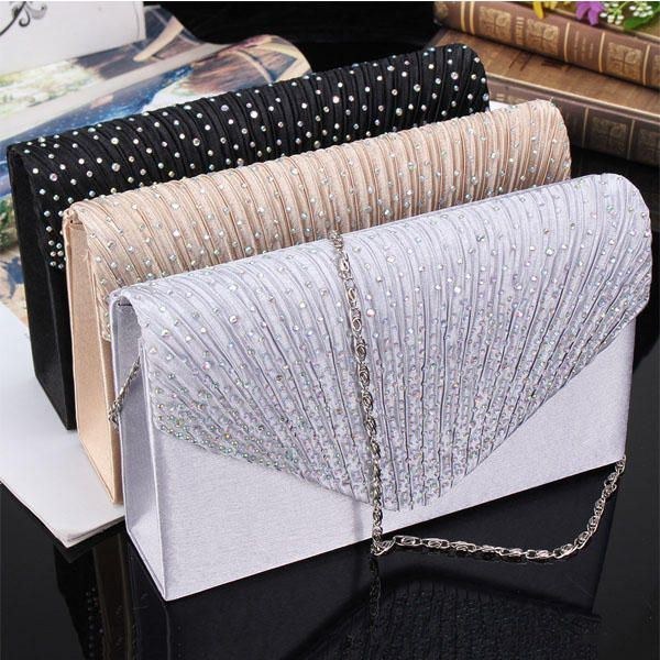 Dam Afton Bröllopsplånbok Kuvert Flash Diamond Clutch Bärbar Axelväska Crossbody-väska