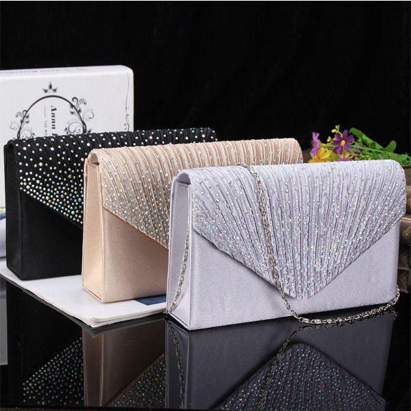 Dam Afton Bröllopsplånbok Kuvert Flash Diamond Clutch Bärbar Axelväska Crossbody-väska