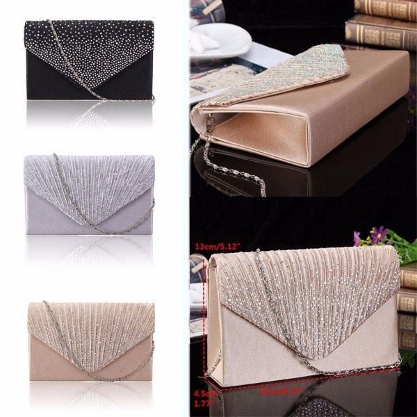 Dam Afton Bröllopsplånbok Kuvert Flash Diamond Clutch Bärbar Axelväska Crossbody-väska