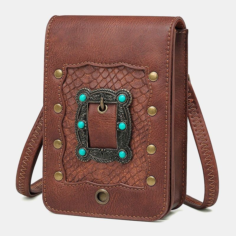 Dam Avtagbar Axelrem Hårdvara Nit Dekor Ormmönster Flik Magnetlås Design Crossbody-väska Midjeväska