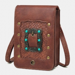 Dam Avtagbar Axelrem Hårdvara Nit Dekor Ormmönster Flik Magnetlås Design Crossbody-väska Midjeväska