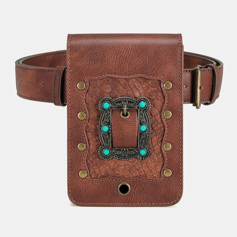 Dam Avtagbar Axelrem Hårdvara Nit Dekor Ormmönster Flik Magnetlås Design Crossbody-väska Midjeväska