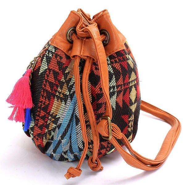 Dam Bohemia Canvas Bucket Bags Dragsko Crossbody Väskor Axelväskor