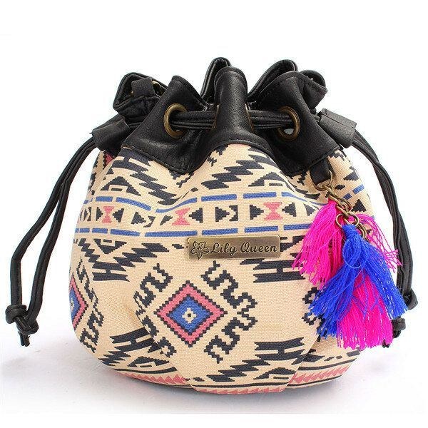 Dam Bohemia Canvas Bucket Bags Dragsko Crossbody Väskor Axelväskor