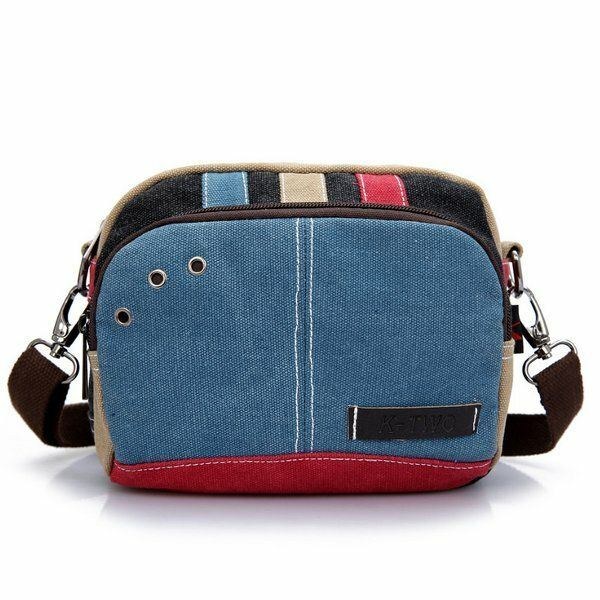 Dam Canvas Crossbody-väskor Kontrastfärg Casual Små Axelväskor Messenger-väskor