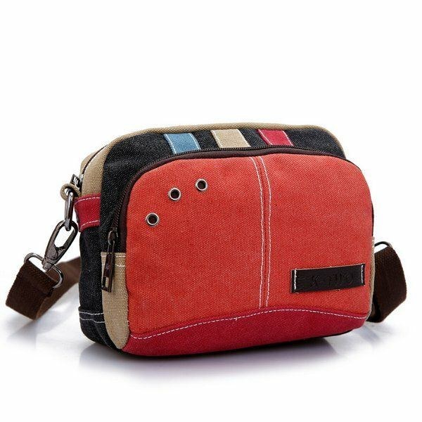 Dam Canvas Crossbody-väskor Kontrastfärg Casual Små Axelväskor Messenger-väskor