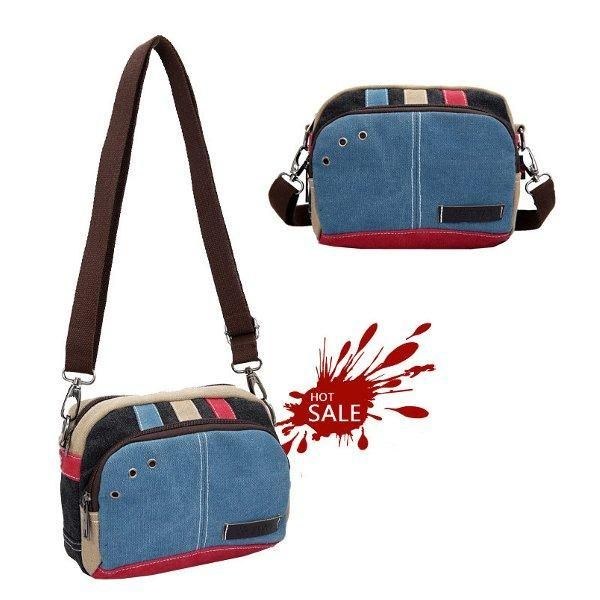 Dam Canvas Crossbody-väskor Kontrastfärg Casual Små Axelväskor Messenger-väskor