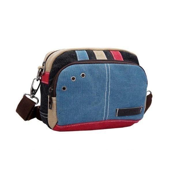 Dam Canvas Crossbody-väskor Kontrastfärg Casual Små Axelväskor Messenger-väskor