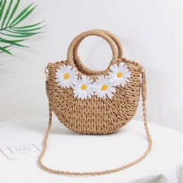 Dam Daisy Travel Summer Beach Straw Handväska Crossbody Bag Axelväska