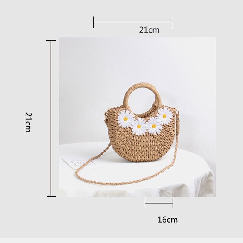 Dam Daisy Travel Summer Beach Straw Handväska Crossbody Bag Axelväska