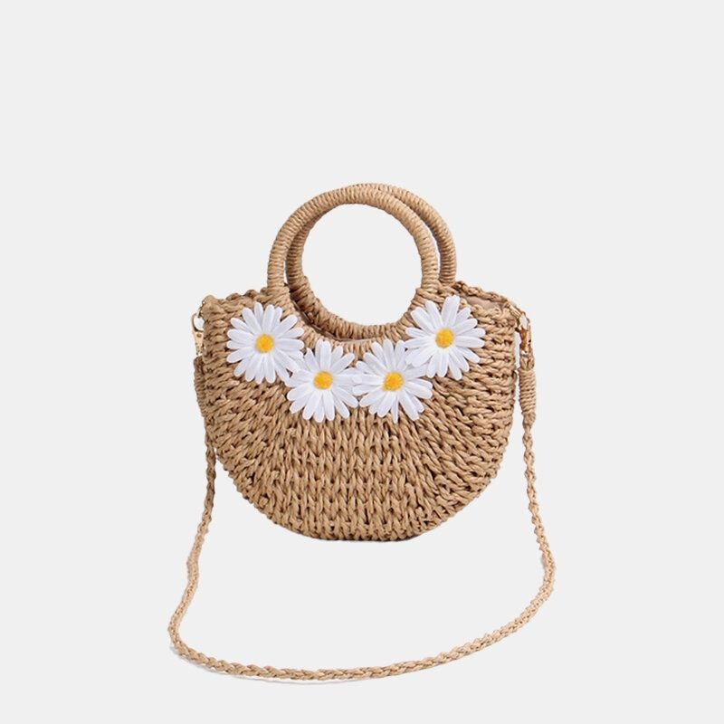 Dam Daisy Travel Summer Beach Straw Handväska Crossbody Bag Axelväska