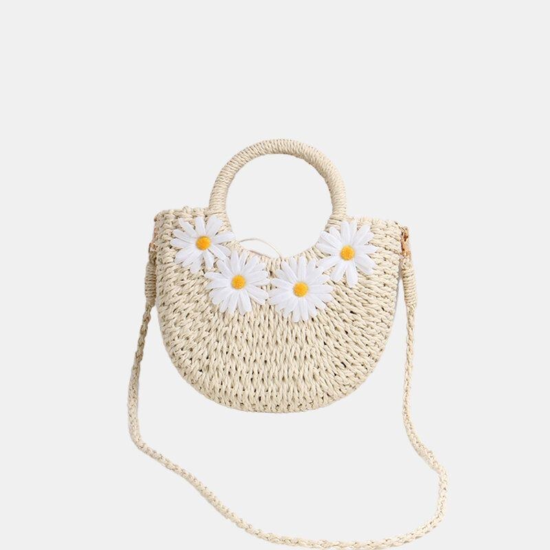 Dam Daisy Travel Summer Beach Straw Handväska Crossbody Bag Axelväska