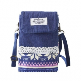 Dam Denim Tre Mellanlager Blomstertryck Mini-axelväskor Spets Crossbody-väskor 6.0 Tums Telefonväska