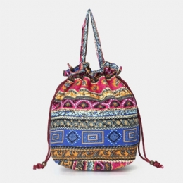 Dam Etnisk Canvas String Bucket Bag Crossbody Bag