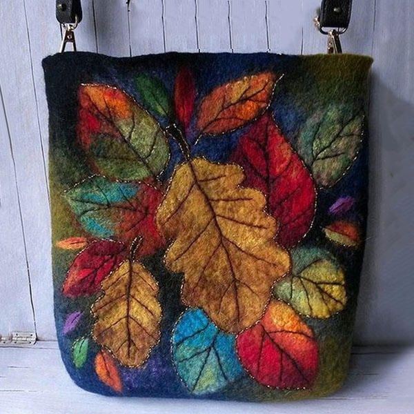 Dam Färgglada Leaf Diy Lamm Hårväska Crossbody Bag Axelväska