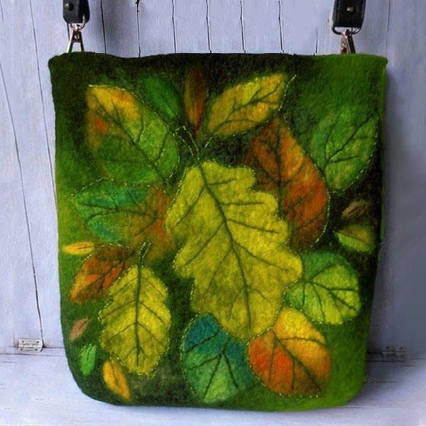 Dam Färgglada Leaf Diy Lamm Hårväska Crossbody Bag Axelväska