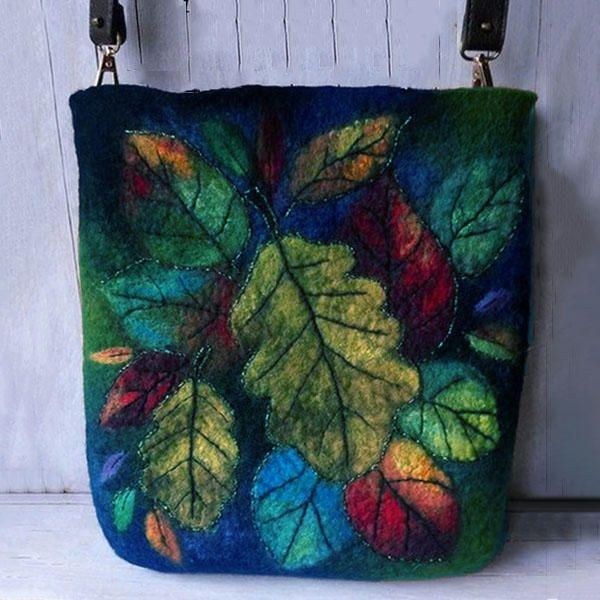 Dam Färgglada Leaf Diy Lamm Hårväska Crossbody Bag Axelväska