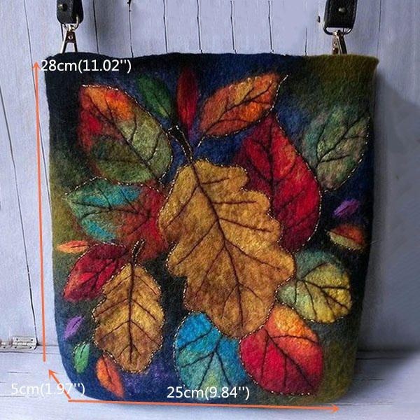 Dam Färgglada Leaf Diy Lamm Hårväska Crossbody Bag Axelväska