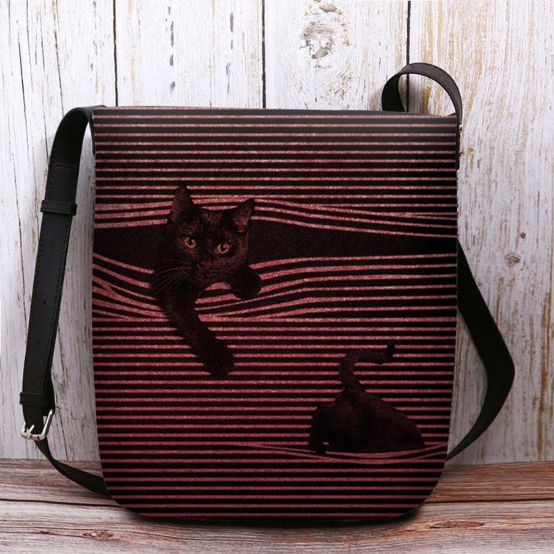 Dam Felt Randmönster Tredimensionell Vision Cat Print Axelväska Crossbody Bag