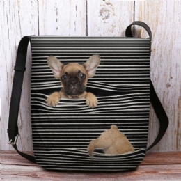 Dam Filt Casual Stripe Söt 3d Dog Printing Mönster Crossbody Bag Axelväska