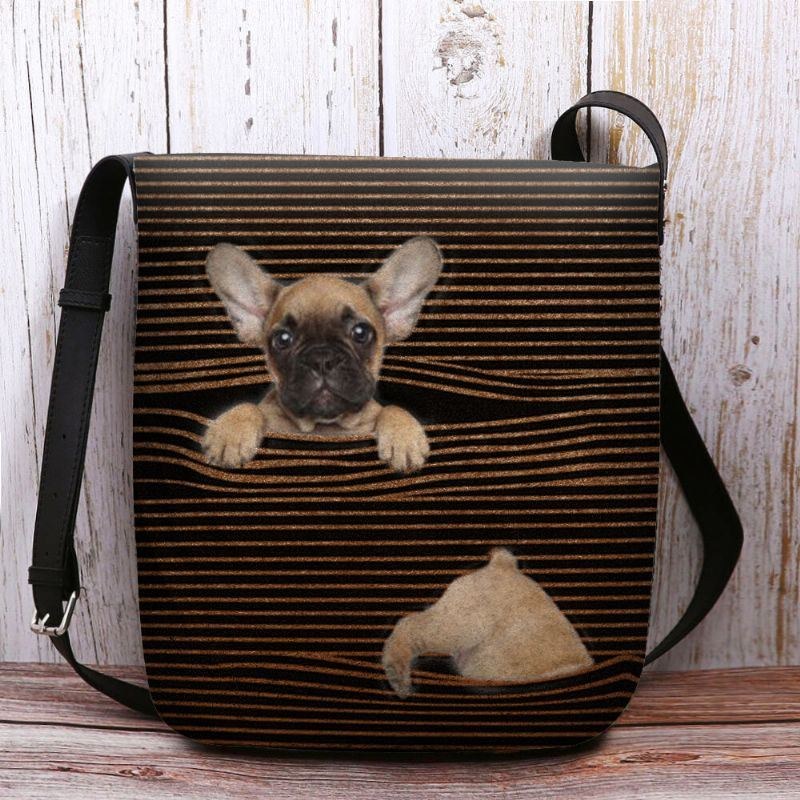 Dam Filt Casual Stripe Söt 3d Dog Printing Mönster Crossbody Bag Axelväska