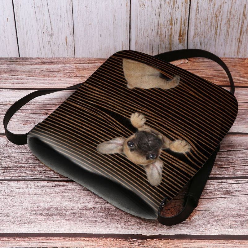 Dam Filt Casual Stripe Söt 3d Dog Printing Mönster Crossbody Bag Axelväska