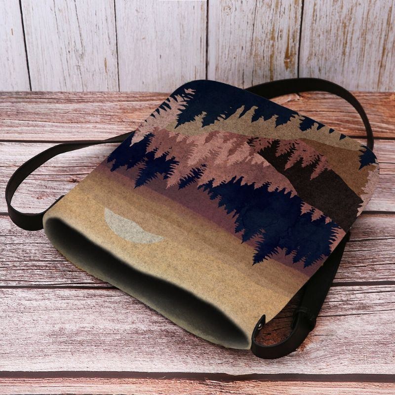 Dam Filt Damer Mountain Treetop Print Mönster Multi-carry Personality Axelväska Crossbody Bag