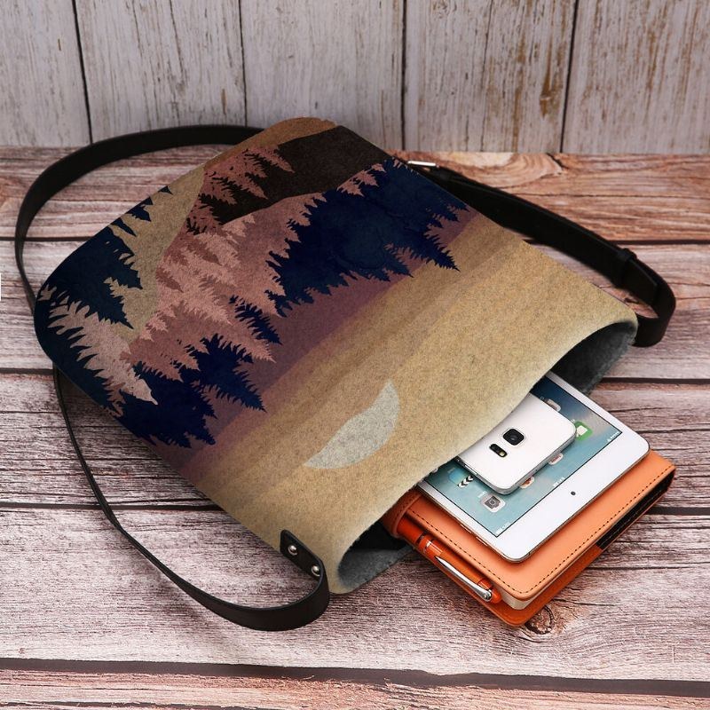 Dam Filt Damer Mountain Treetop Print Mönster Multi-carry Personality Axelväska Crossbody Bag