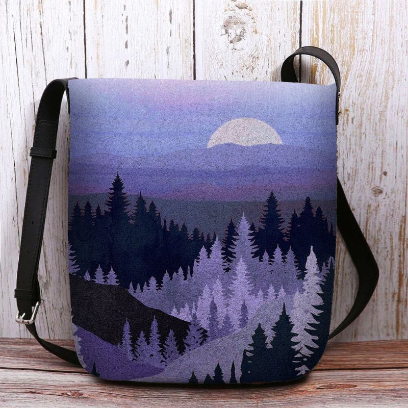 Dam Filt Damer Mountain Treetop Print Mönster Multi-carry Personality Axelväska Crossbody Bag