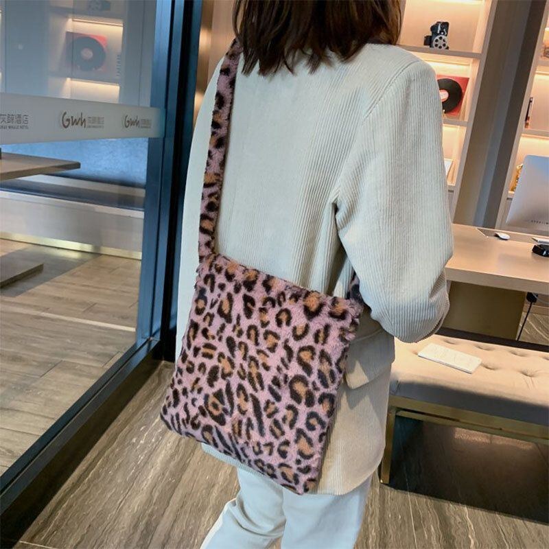 Dam Filt Mjukt Leopardmönster Söt Casual Personality Axelväska Crossbody-väska