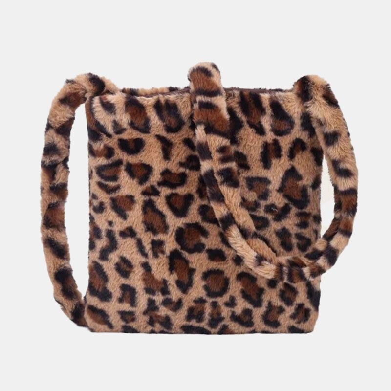 Dam Filt Mjukt Leopardmönster Söt Casual Personality Axelväska Crossbody-väska