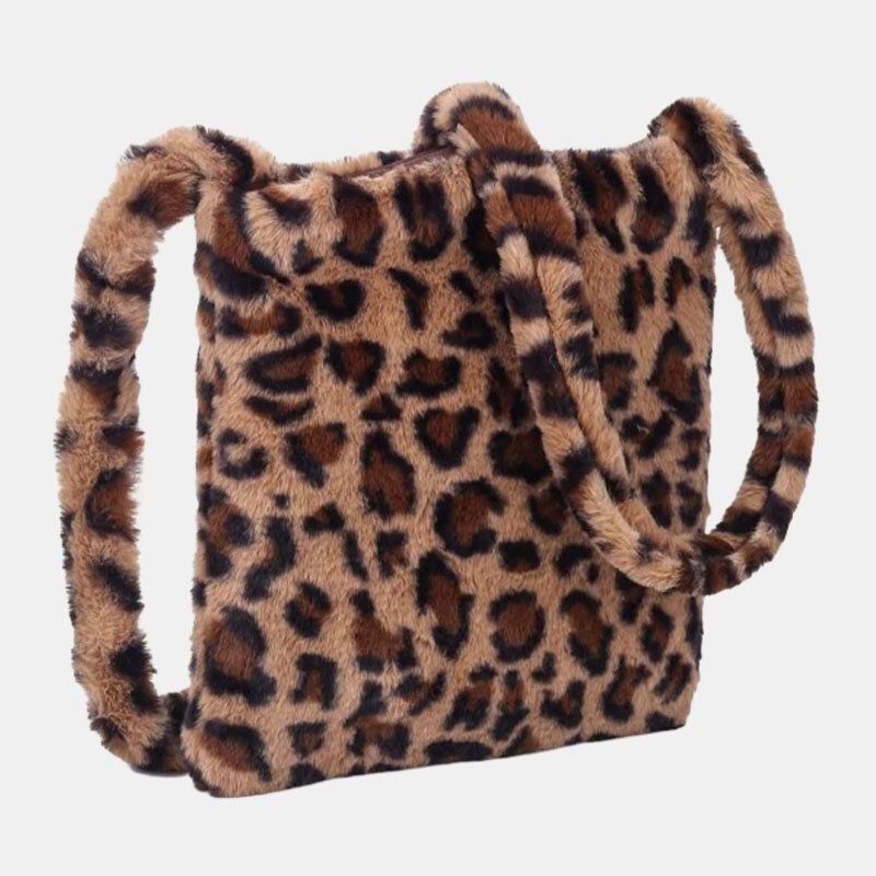 Dam Filt Mjukt Leopardmönster Söt Casual Personality Axelväska Crossbody-väska