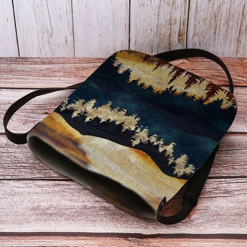 Dam Filt Mountain Treetop Print Mönster Casual Outdoor Axelväska Crossbody Bag