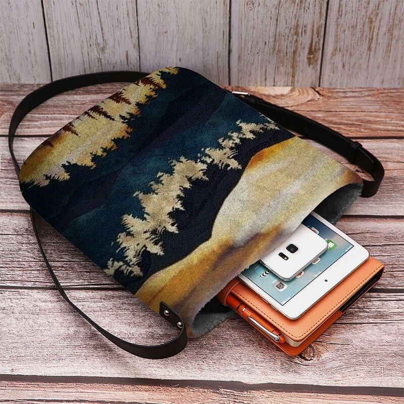 Dam Filt Mountain Treetop Print Mönster Casual Outdoor Axelväska Crossbody Bag