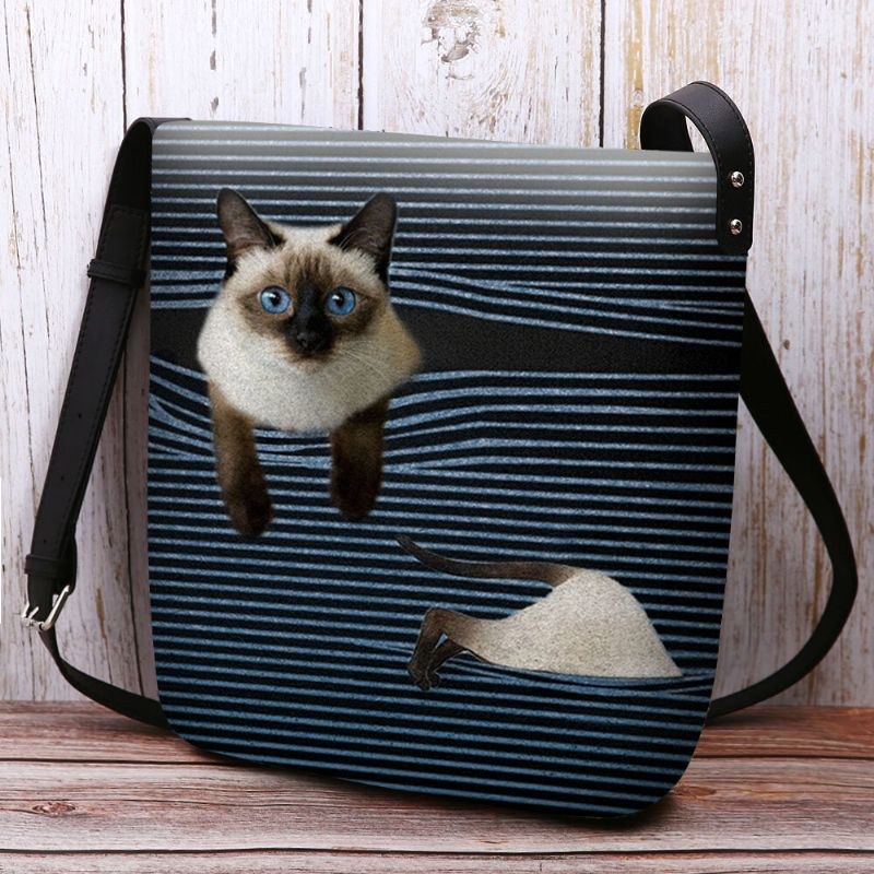 Dam Kände Söt Tecknad Katt Ränder Mönstrat Multi-carry Crossbody Bag Axelväska