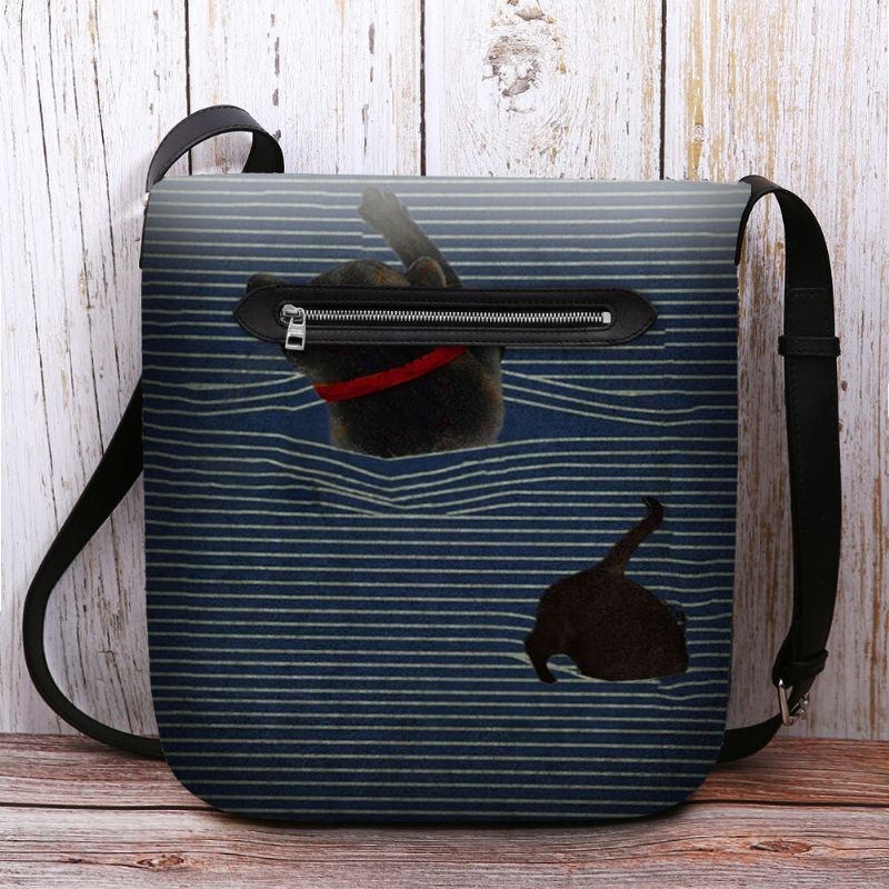 Dam Kändes Söt Casual Cartoon Cat Stripes Mönster Crossbody Bag Axelväska