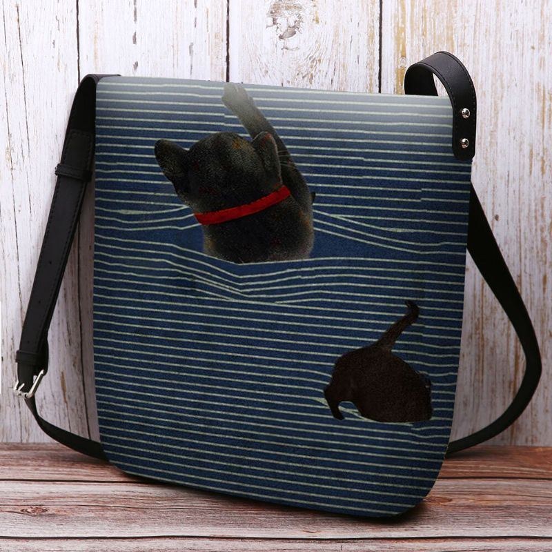 Dam Kändes Söt Casual Cartoon Cat Stripes Mönster Crossbody Bag Axelväska