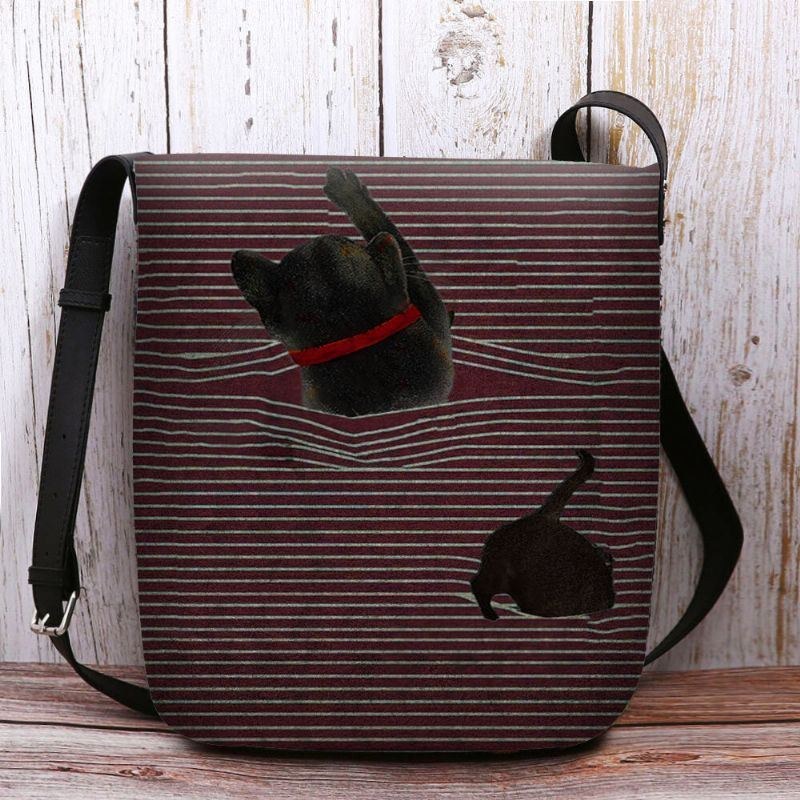 Dam Kändes Söt Casual Cartoon Cat Stripes Mönster Crossbody Bag Axelväska