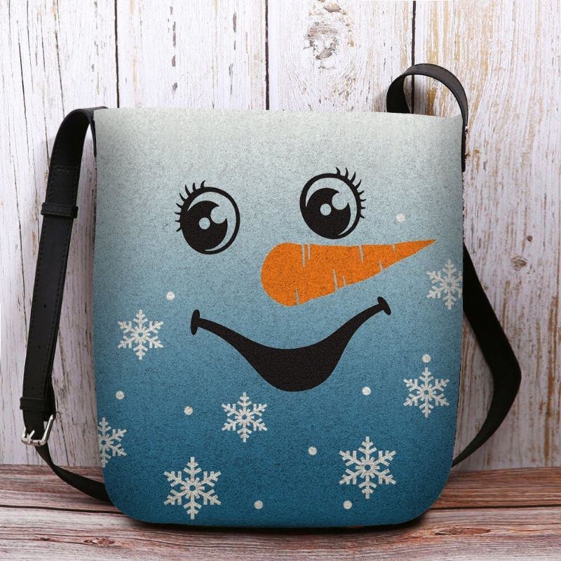 Dam Kändes Söt Festlig Jul Leende Snowman Snowflakes Print Crossbody Bag Axelväska